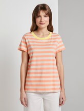 Gestreiftes T-Shirt mit Bio-Baumwolle - Frauen - papaya white stripe Gestreiftes T-Shirt mit Bio-Baumwolle - Frauen - papaya white stripe - 1 - TOM TAILOR Denim