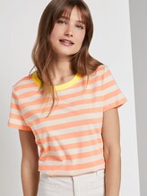Gestreiftes T-Shirt mit Bio-Baumwolle - Frauen - papaya white stripe Gestreiftes T-Shirt mit Bio-Baumwolle - Frauen - papaya white stripe - 5 - TOM TAILOR Denim