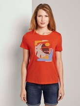 Artwork T-Shirt mit Bio-Baumwolle - Frauen - Bright Tangerine Orange Artwork T-Shirt mit Bio-Baumwolle - Frauen - Bright Tangerine Orange - 1 - TOM TAILOR