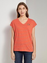 T-Shirt mit Brusttasche und kleinem Print - Frauen - red offwhite stripe T-Shirt mit Brusttasche und kleinem Print - Frauen - red offwhite stripe - 1 - TOM TAILOR
