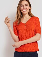 Strukturiertes Crincle-T-Shirt mit elastischem Bund - Frauen - strong flame orange Strukturiertes Crincle-T-Shirt mit elastischem Bund - Frauen - strong flame orange - 5 - TOM TAILOR
