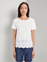 T-Shirt mit Lochstickerei - Frauen - Whisper White T-Shirt mit Lochstickerei - Frauen - Whisper White - 1 - TOM TAILOR