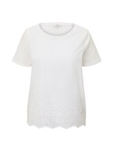 TOM TAILOR Damen T-Shirt mit Lochstickerei, weiß, unifarben, Gr.XL