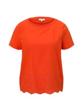 TOM TAILOR Damen T-Shirt mit Lochstickerei, orange, unifarben, Gr.XXXL