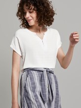 T-shirt met Henley hals in materiaalmix - Vrouwen - Whisper White T-shirt met Henley hals in materiaalmix - Vrouwen - Whisper White - 5 - TOM TAILOR