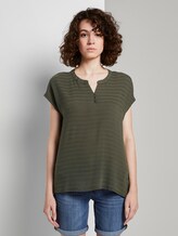T-Shirt mit Henley-Ausschnitt im Materialmix - Frauen - Woodland Green T-Shirt mit Henley-Ausschnitt im Materialmix - Frauen - Woodland Green - 1 - TOM TAILOR