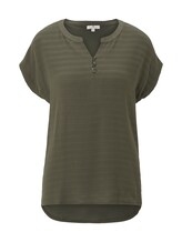 TOM TAILOR Damen T-Shirt mit Henley-Ausschnitt im Materialmix, grün, Gr.XL