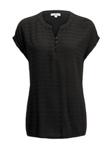 TOM TAILOR Damen T-Shirt mit Henley-Ausschnitt im Materialmix, schwarz, Gr.S