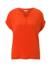 TOM TAILOR Damen T-Shirt mit Henley-Ausschnitt im Materialmix, orange, Gr.XS