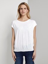 T-Shirt mit Smocking-Detail am Bund - Frauen - Whisper White T-Shirt mit Smocking-Detail am Bund - Frauen - Whisper White - 1 - TOM TAILOR