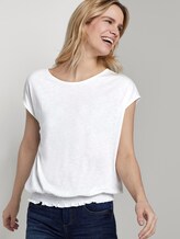 T-Shirt mit Smocking-Detail am Bund - Frauen - Whisper White T-Shirt mit Smocking-Detail am Bund - Frauen - Whisper White - 5 - TOM TAILOR