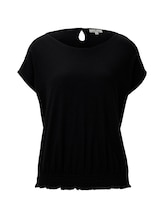 TOM TAILOR Damen T-Shirt mit Smocking-Detail am Bund, schwarz, Gr.L