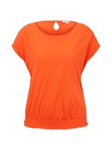 TOM TAILOR Damen T-Shirt mit Smocking-Detail am Bund, orange, Gr.L