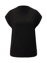 TOM TAILOR Damen T-Shirt mit Stehkragen, schwarz, Gr.XXXL