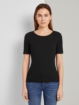 Geripptes T-Shirt mit Wellsaumkanten - Frauen - Deep Black Geripptes T-Shirt mit Wellsaumkanten - Frauen - Deep Black - 1 - TOM TAILOR