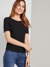 Geripptes T-Shirt mit Wellsaumkanten - Frauen - Deep Black Geripptes T-Shirt mit Wellsaumkanten - Frauen - Deep Black - 5 - TOM TAILOR