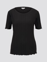 Geripptes T-Shirt mit Wellsaumkanten - Frauen - Deep Black Geripptes T-Shirt mit Wellsaumkanten - Frauen - Deep Black - 7 - TOM TAILOR