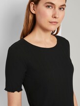 Geripptes T-Shirt mit Wellsaumkanten - Frauen - Deep Black Geripptes T-Shirt mit Wellsaumkanten - Frauen - Deep Black - 9 - TOM TAILOR