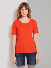 Geripptes T-Shirt mit Wellsaumkanten - Frauen - strong flame orange Geripptes T-Shirt mit Wellsaumkanten - Frauen - strong flame orange - 1 - TOM TAILOR