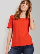 Geripptes T-Shirt mit Wellsaumkanten - Frauen - strong flame orange Geripptes T-Shirt mit Wellsaumkanten - Frauen - strong flame orange - 5 - TOM TAILOR