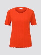 Geripptes T-Shirt mit Wellsaumkanten - Frauen - strong flame orange Geripptes T-Shirt mit Wellsaumkanten - Frauen - strong flame orange - 7 - TOM TAILOR