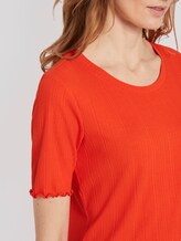Geripptes T-Shirt mit Wellsaumkanten - Frauen - strong flame orange Geripptes T-Shirt mit Wellsaumkanten - Frauen - strong flame orange - 9 - TOM TAILOR