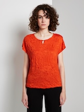 Crincle-T-Shirt mit elastischem Bund - Frauen - strong flame orange Crincle-T-Shirt mit elastischem Bund - Frauen - strong flame orange - 1 - TOM TAILOR