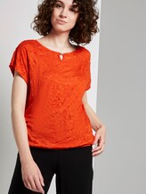 Crincle-T-Shirt mit elastischem Bund - Frauen - strong flame orange Crincle-T-Shirt mit elastischem Bund - Frauen - strong flame orange - 5 - TOM TAILOR