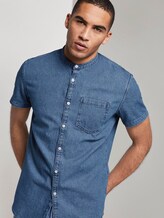 Short-sleeved denim shirt with a Mao collar - Men - mid stone wash denim Short-sleeved denim shirt with a Mao collar - Men - mid stone wash denim - 5 - TOM TAILOR Denim