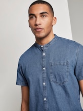 Short-sleeved denim shirt with a Mao collar - Men - mid stone wash denim Short-sleeved denim shirt with a Mao collar - Men - mid stone wash denim - 9 - TOM TAILOR Denim