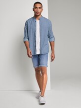 Gemustertes Hemd mit Turn-Ups und Mao-Kragen - Männer - blue small structure print Gemustertes Hemd mit Turn-Ups und Mao-Kragen - Männer - blue small structure print - 3 - TOM TAILOR Denim