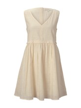 TOM TAILOR DENIM Damen Kleid mit Knopfleiste und V-Ausschnitt, beige, Gr.XS