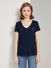 T-Shirt mit V-Ausschnitt - Frauen - Real Navy Blue T-Shirt mit V-Ausschnitt - Frauen - Real Navy Blue - 1 - TOM TAILOR Denim