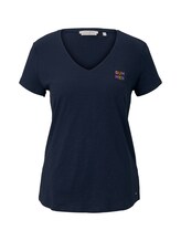 TOM TAILOR DENIM Damen T-Shirt mit V-Ausschnitt, blau, Gr.XS