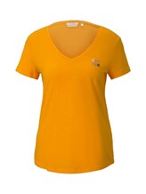 TOM TAILOR DENIM Damen T-Shirt mit V-Ausschnitt, gelb, Gr.XXL