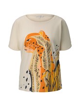 TOM TAILOR DENIM Damen T-Shirt mit Tier-Print, beige, Gr.L