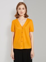 Textured T-shirt with a button tab - Women - orange yellow Textured T-shirt with a button tab - Women - orange yellow - 1 - TOM TAILOR Denim