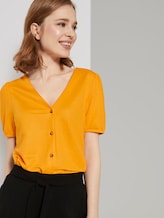Textured T-shirt with a button tab - Women - orange yellow Textured T-shirt with a button tab - Women - orange yellow - 5 - TOM TAILOR Denim