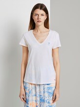 Meliertes T-Shirt mit V-Ausschnitt - Frauen - white with neon papaya Meliertes T-Shirt mit V-Ausschnitt - Frauen - white with neon papaya - 1 - TOM TAILOR Denim