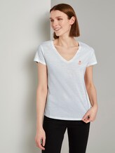 Mottled T-shirt with a V-neckline - Women - white with blue Mottled T-shirt with a V-neckline - Women - white with blue - 5 - TOM TAILOR Denim