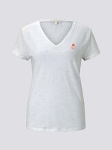 Mottled T-shirt with a V-neckline - Women - white with blue Mottled T-shirt with a V-neckline - Women - white with blue - 7 - TOM TAILOR Denim