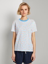 Loose T-shirt with a colourful print - Women - blue white stripe with palms Loose T-shirt with a colourful print - Women - blue white stripe with palms - 1 - TOM TAILOR Denim
