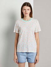 Lockeres T-Shirt mit buntem Print - Frauen - mint white stripe with palms Lockeres T-Shirt mit buntem Print - Frauen - mint white stripe with palms - 1 - TOM TAILOR Denim