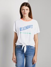 Short T-shirt with knot details and a print - Women - Off White Short T-shirt with knot details and a print - Women - Off White - 1 - TOM TAILOR Denim