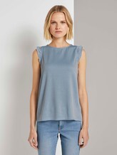 Striped top with ruffled cap sleeves - Women - blue white stripe Striped top with ruffled cap sleeves - Women - blue white stripe - 1 - TOM TAILOR Denim