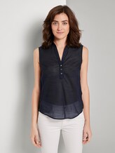 Sleeveless Henley blouse with side slits - Women - Deep Black Sleeveless Henley blouse with side slits - Women - Deep Black - 1 - TOM TAILOR