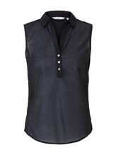 TOM TAILOR Damen Ärmellose Henley-Bluse mit Seitenschlitzen, schwarz, unifarben, Gr.46