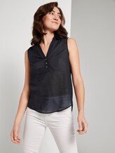 Sleeveless Henley blouse with side slits - Women - Deep Black Sleeveless Henley blouse with side slits - Women - Deep Black - 5 - TOM TAILOR