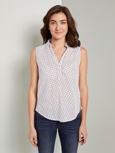 Ärmellose Henley-Bluse mit Seitenschlitzen - Frauen - white geometric design Ärmellose Henley-Bluse mit Seitenschlitzen - Frauen - white geometric design - 1 - TOM TAILOR