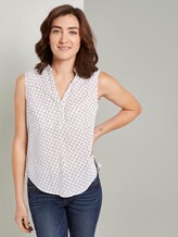 Ärmellose Henley-Bluse mit Seitenschlitzen - Frauen - white geometric design Ärmellose Henley-Bluse mit Seitenschlitzen - Frauen - white geometric design - 5 - TOM TAILOR